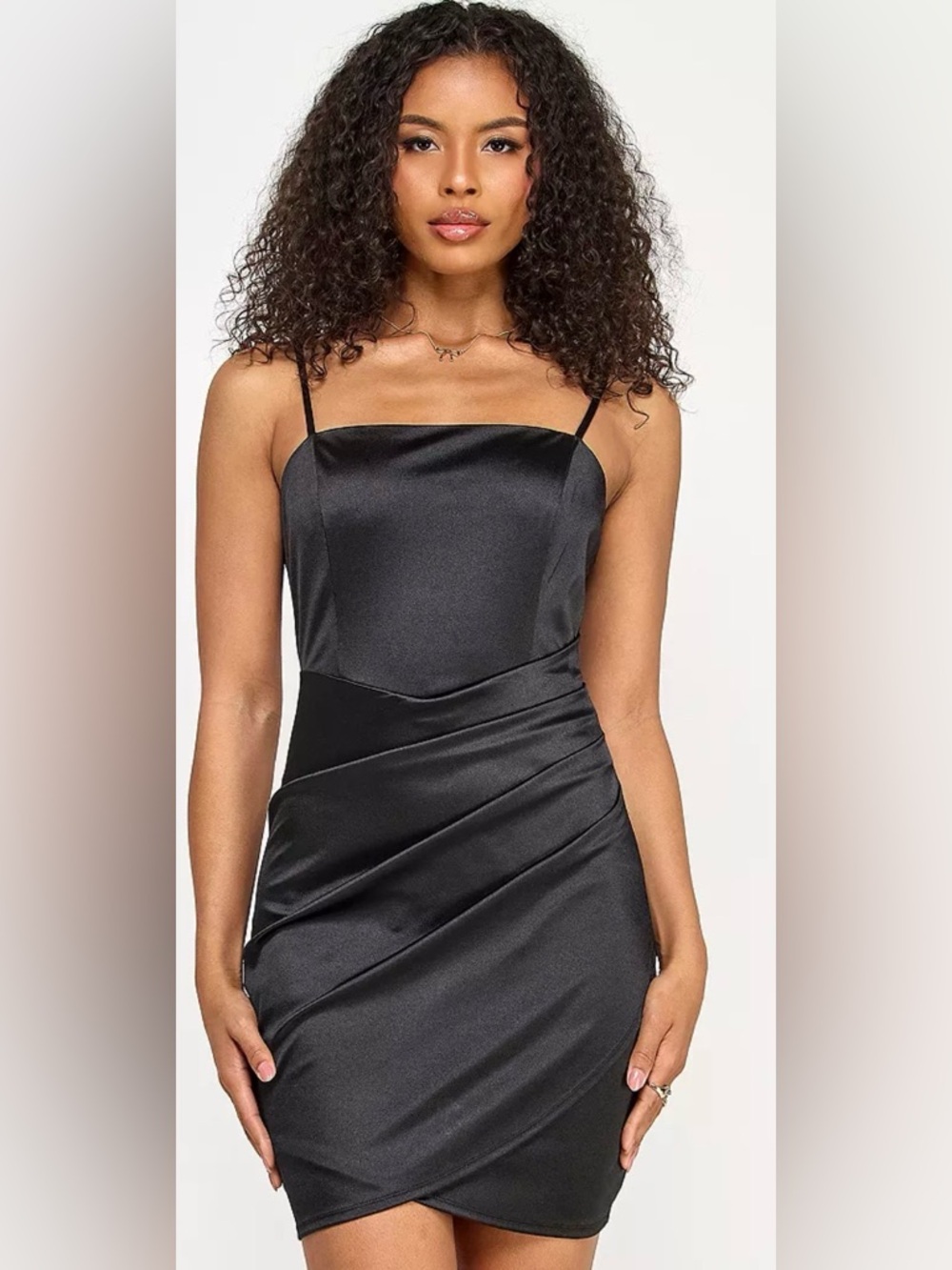 Emeral sundae Satin Wrap-Front Ruched black Bodycon size M